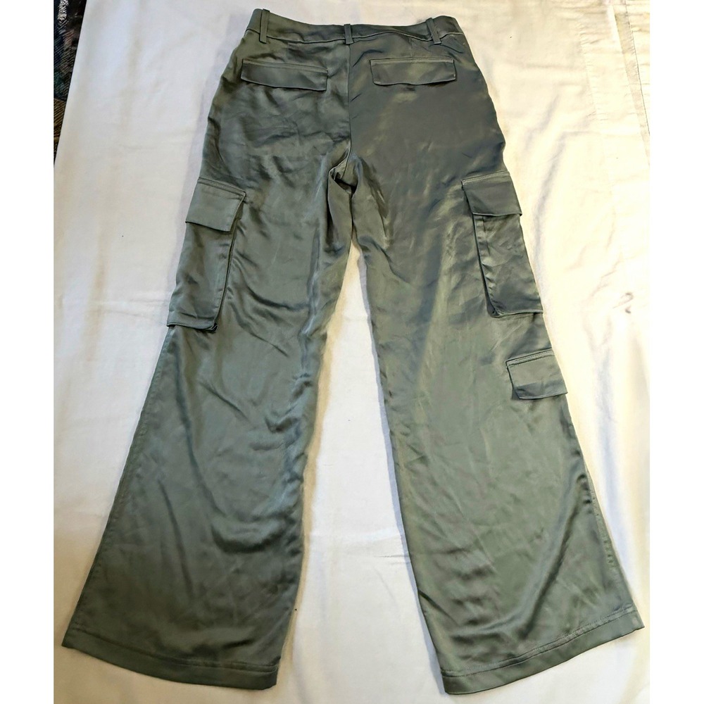 H&M Woman's Green Satin Cargo Pants 30" Waist Regular Fit Leg Satin NWT